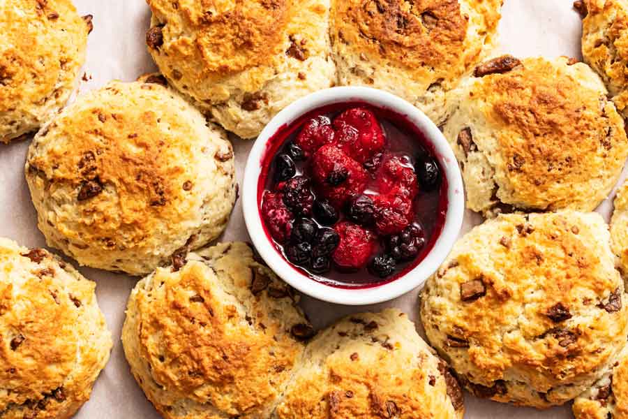 Tear-and-share scones baked around a berry compote make for an easy weekend treat
	