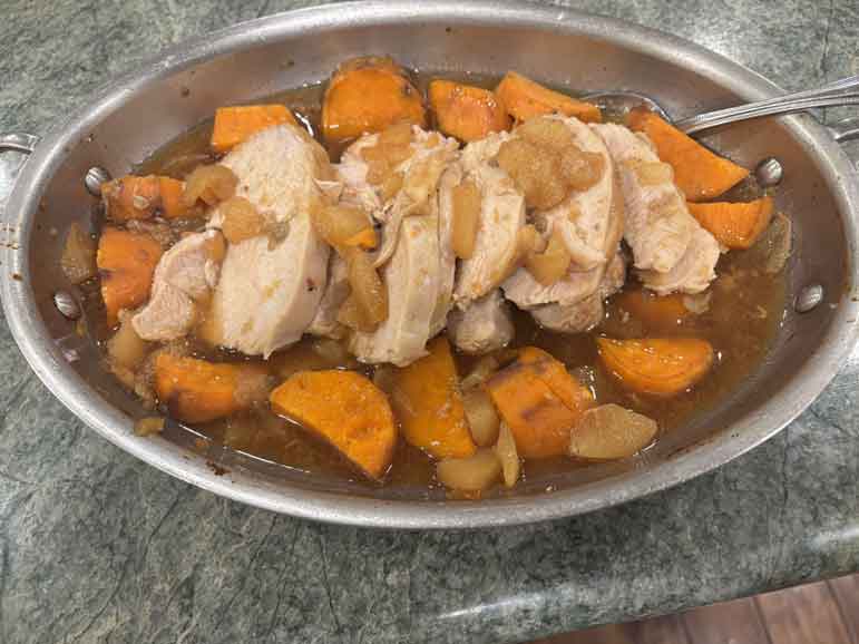 Even more delicious than beautiful: Plum-Glazed Roasted Turkey Breast with Sake, Pear and Sweet Potato Sauce has it all! And it's  a cynch to prepare

