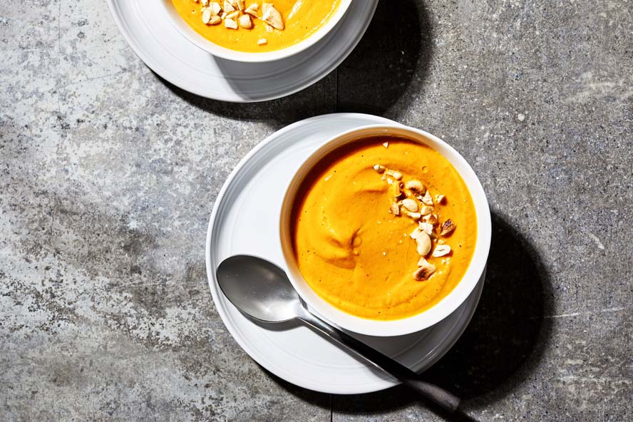 Cashews make this carrot soup creamy. Spices make it wonderful
	
	