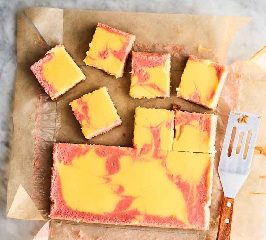 Rhubarb cheesecake bars are satisfyingly sweet (and tart) --- perfect for curbing a weeknight craving
 
  
  