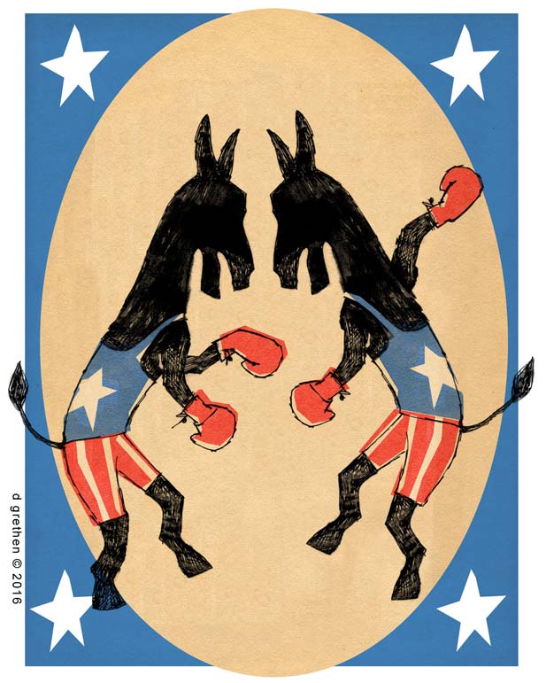 DEMS DEUX? Donkeys' reckoning, gamble 
	