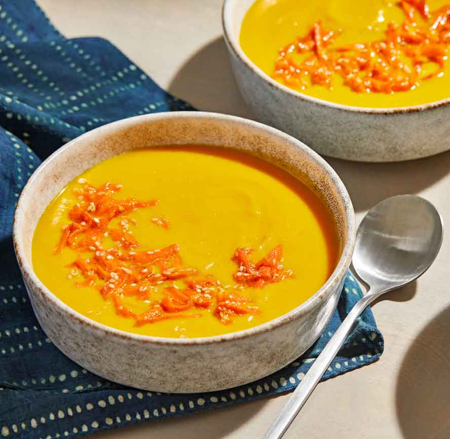 How to add lusciousness to this already fragrantly rich and creamy, soothing -- and satisfying -- carrot soup
