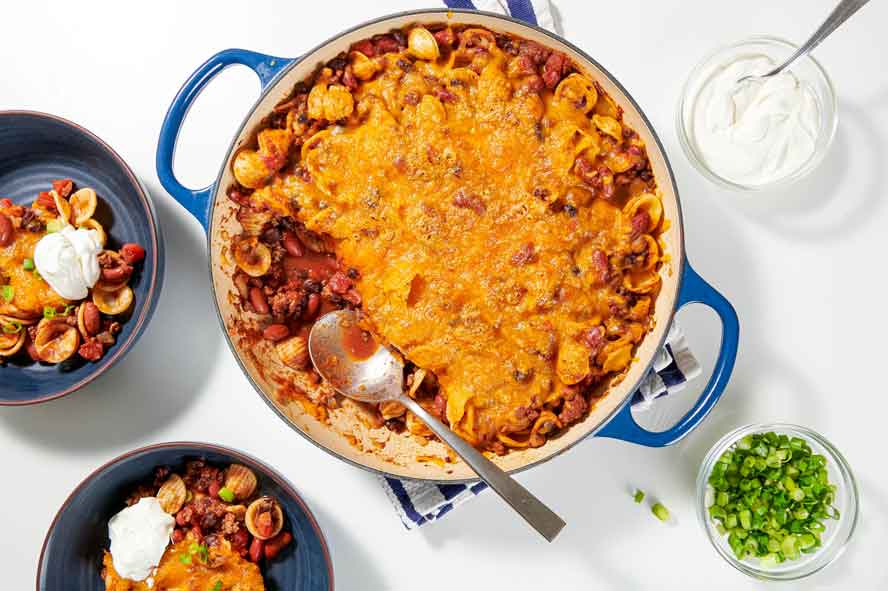 A comforting chili pasta casserole that's great for game night --- or any night
	