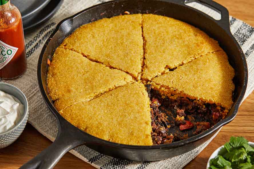This skillet pie combines chili and cornbread in one healthful package
