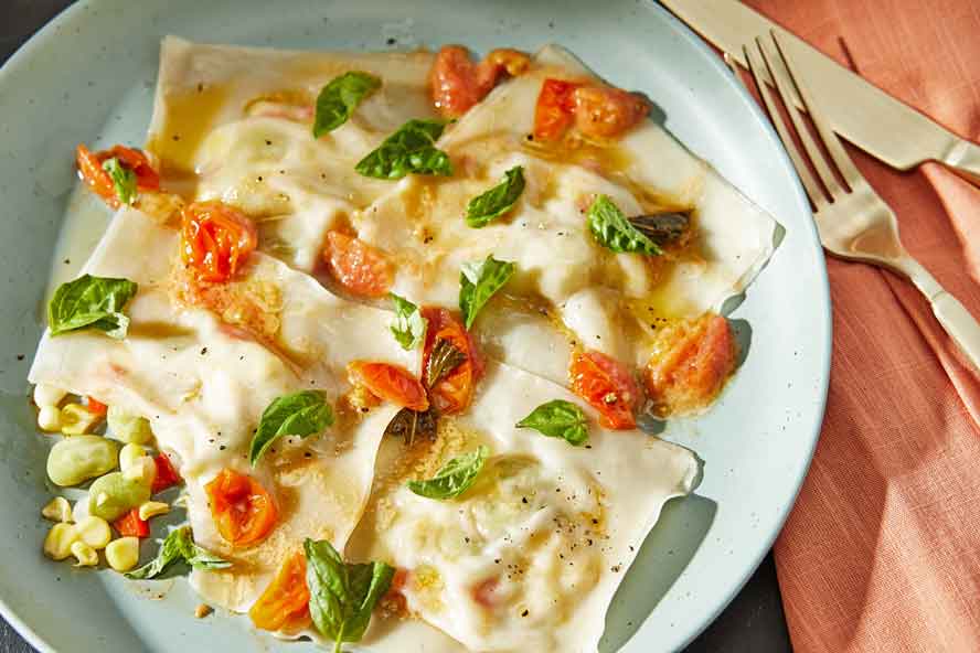 Succotash ravioli bathed in buttery tomato sauce is a summery stunner

