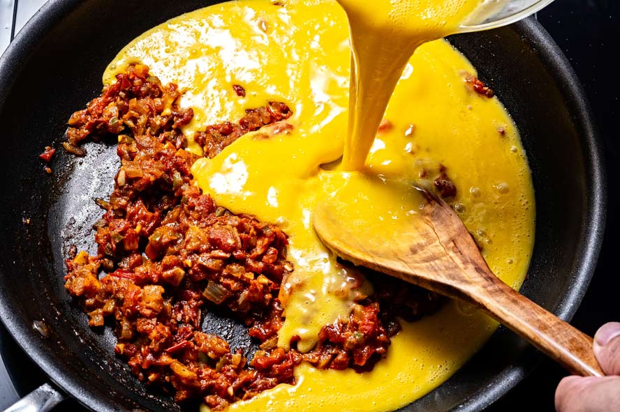 Yemeni shakshuka  (Mideastern Scrambled Eggs) is a warm, aromatic, scrambled delight;  earthy, and sweet with a little spicy difference that is worth celebrating
	
	